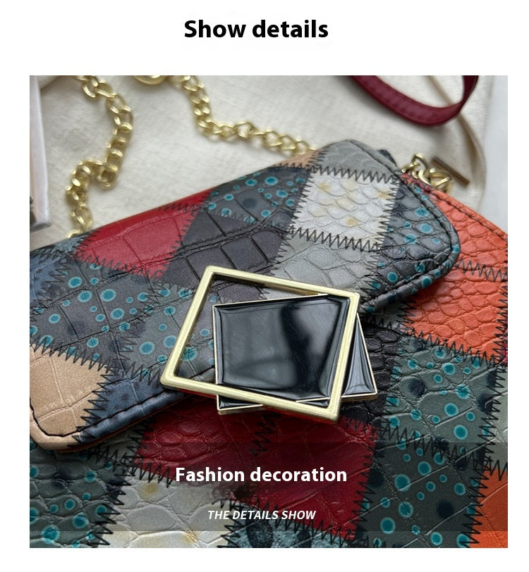 Stylish Textured Stitching Chain Small Square Bag