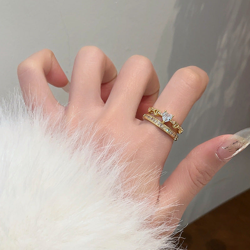 Rhinestone Loving Heart Zircon Ring