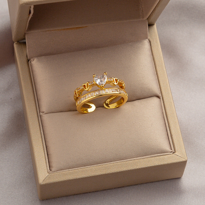 Rhinestone Loving Heart Zircon Ring