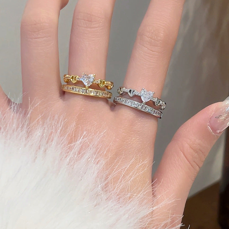 Rhinestone Loving Heart Zircon Ring