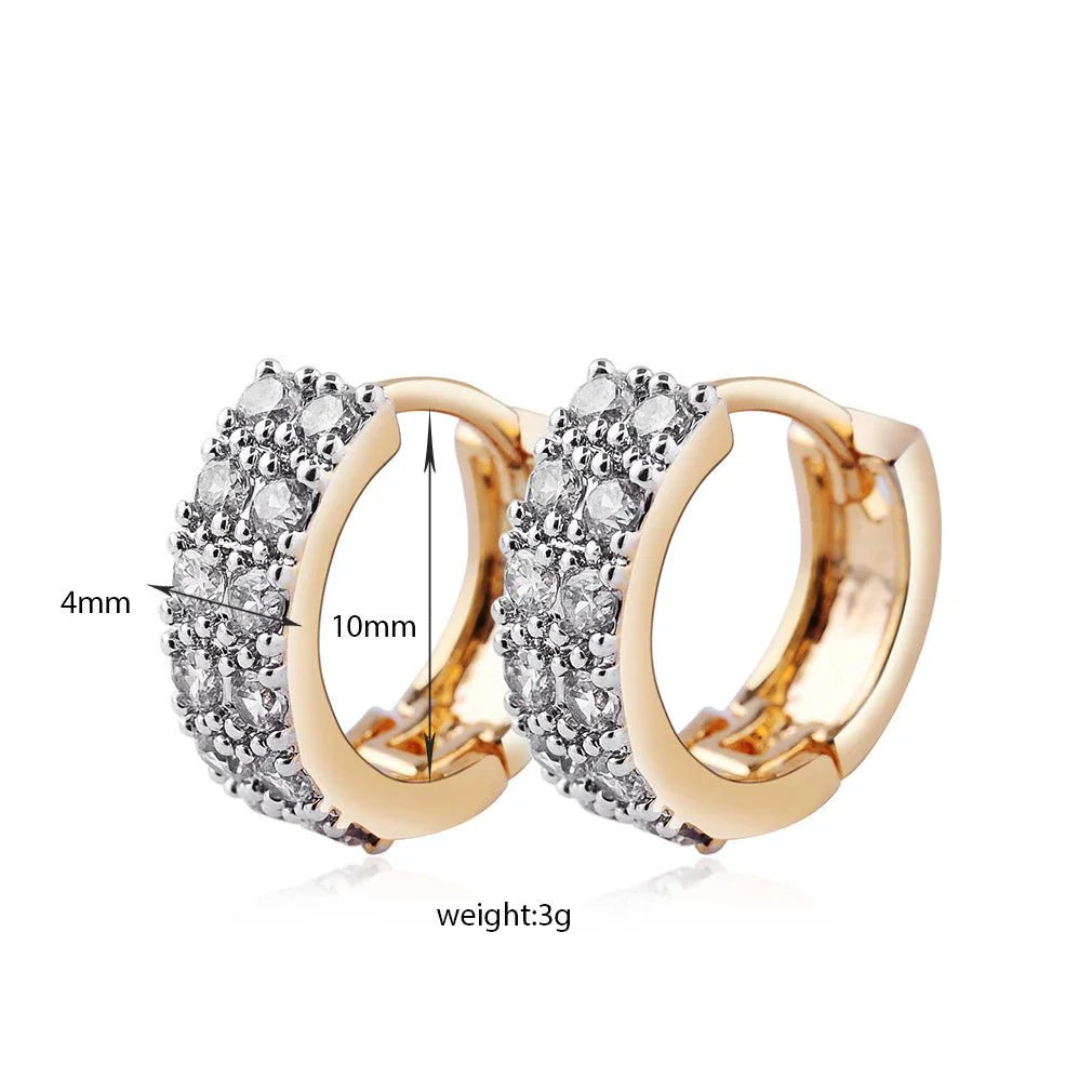 Two-color Plating Fine Zircon-embedded Earrings