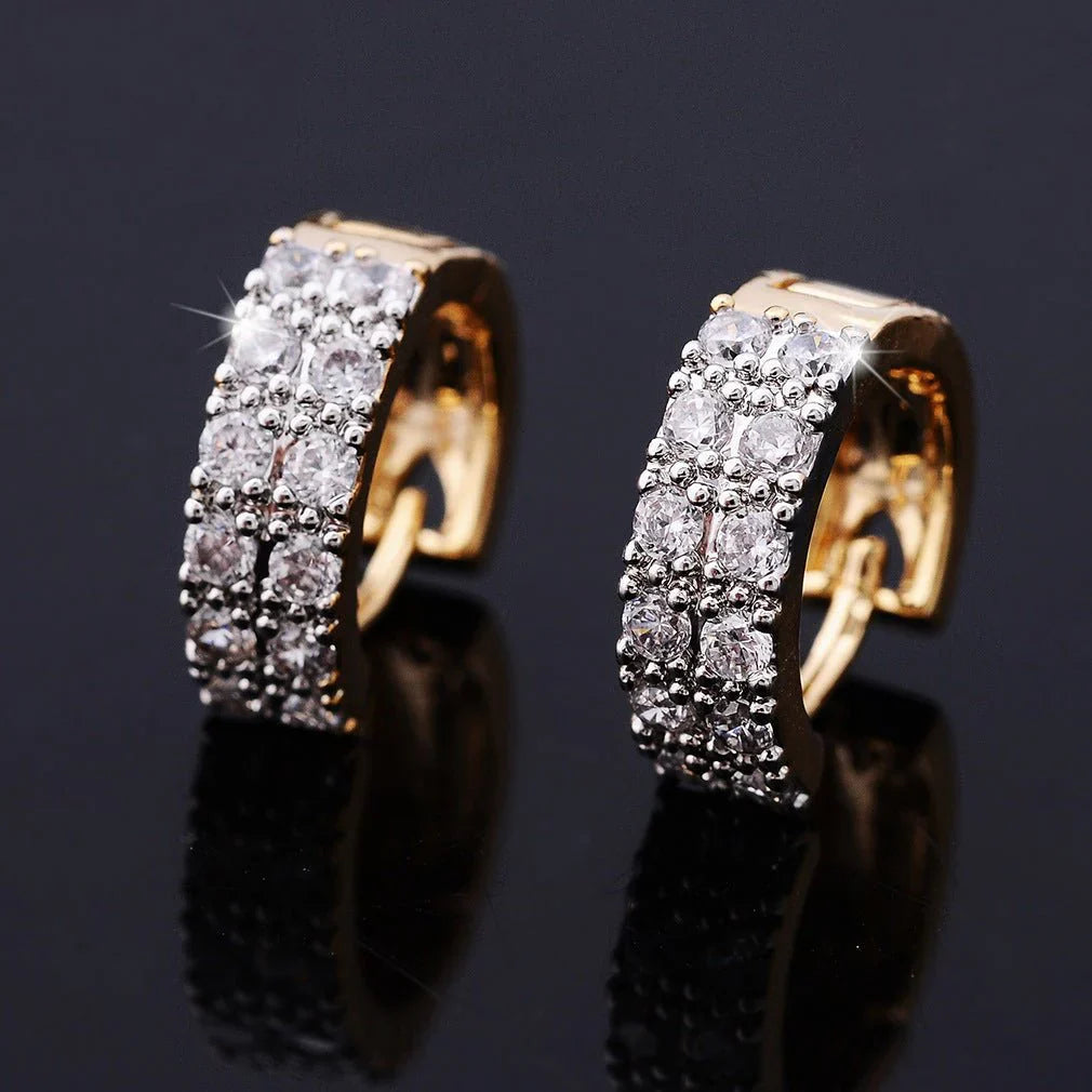 Two-color Plating Fine Zircon-embedded Earrings